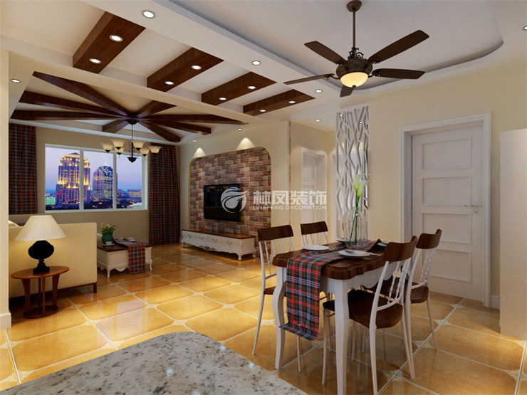 美式風格橫梁弱化設(shè)計裝修效果圖