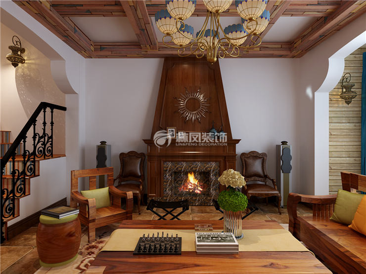 美式風格客廳橫梁弱化設(shè)計裝修效果圖